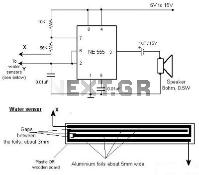 Rain and water alarm circuit – Circuit Schematic