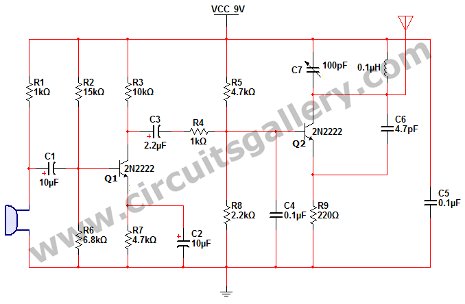 Simple short range portable FM transmitter circuit diagram – Circuit Schematic