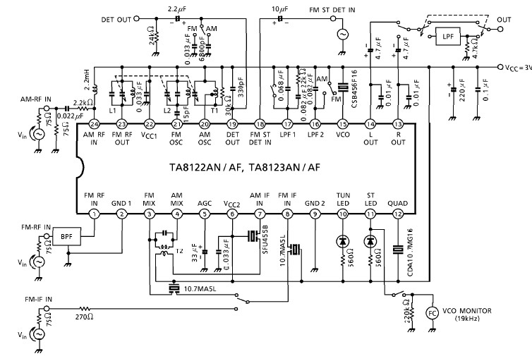 Schematic Diagram TA8122 AM-FM radio receiver circuit