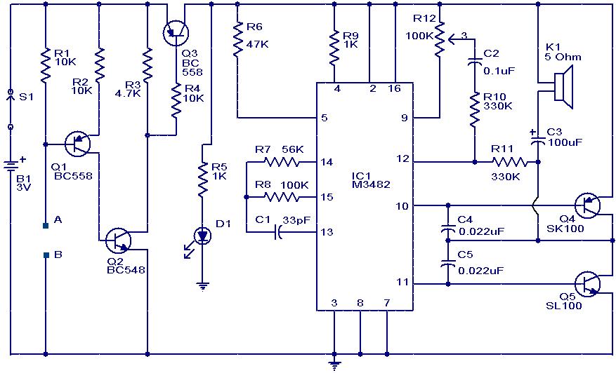 water sensor alarm circuit using ic – Circuit Schematic