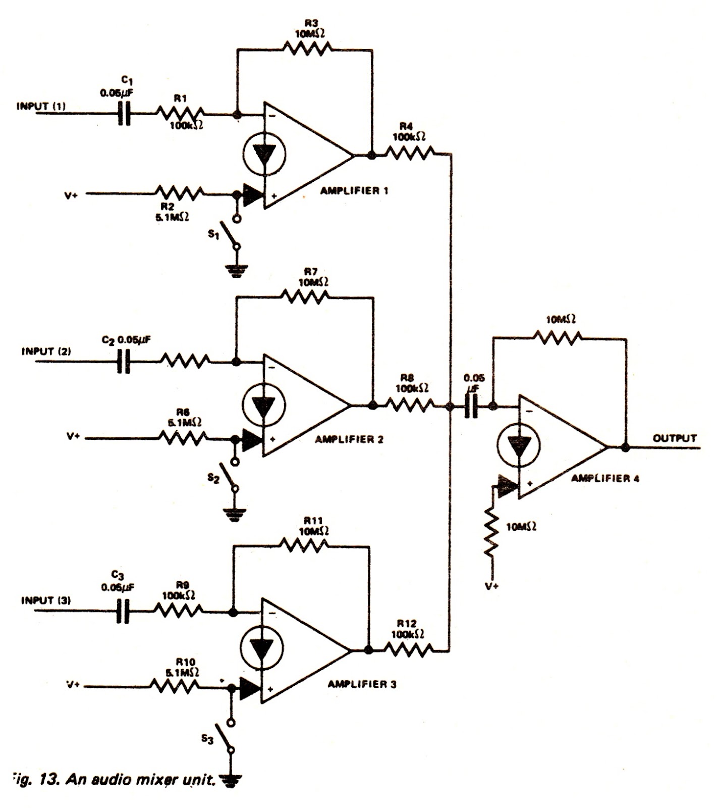 Simple Audio Mixer Circuits – Circuit Schematic