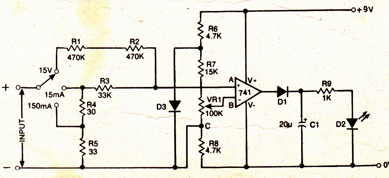 Electronic Voltmeter Ammeter Circuit Using Single IC 741 circuit
