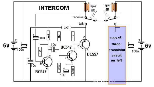 intercom circuit with transistors circuit