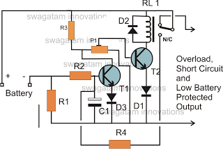 Low Battery Cut off and Overload Protection Circuit – Circuit Schematic