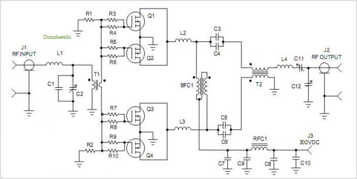 Low Cost 1000 Watt 300 Volt Rf Power Amplifier For 27.12mhz – Circuit Schematic