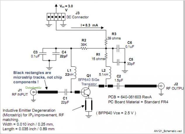 Low Noise Amplifier For Gps Applications Using Bfp640 Sige Transistor – Circuit Schematic