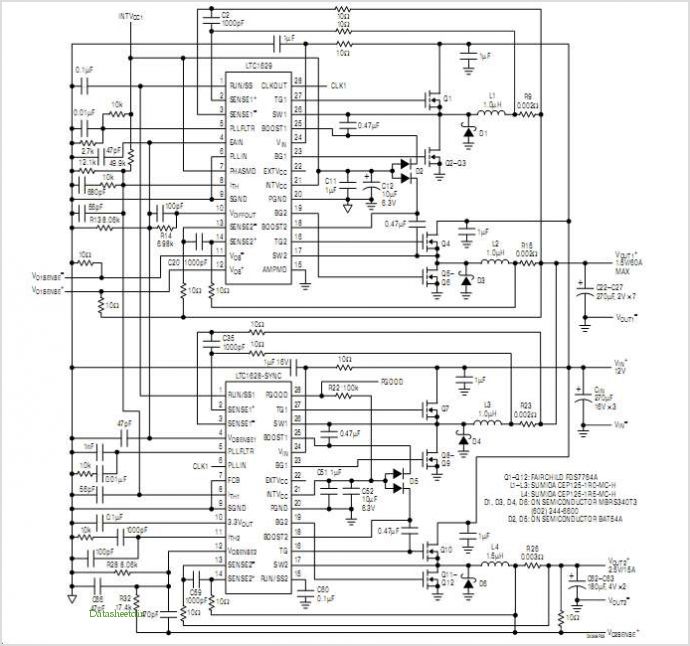 Ltc1628-sync Minimizes Input Capacitors In Multioutput High Current Power Supplies circuit