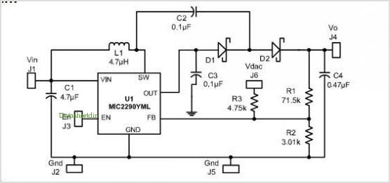 Mic2290 48v Avalanche Photo Diode (apd) Application Circuit W/ 0603 Chip Inductor – Circuit Schematic