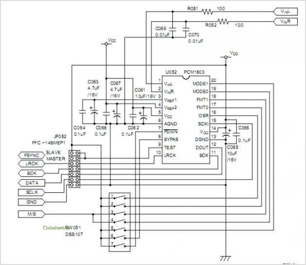 Pcm1803 With Digital Audio Transmitter – Circuit Schematic