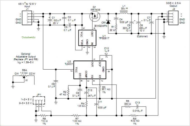 Tl5001 Pulse-width-modulation pwm Controller Coupled With A Tps2817 Mosfet Driver circuit