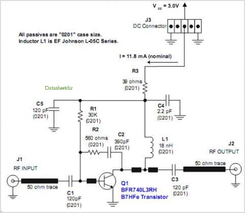 Wideband Lna For 200 Mhz To 6 Ghz Applications With Bfr740l3rh – Circuit Schematic