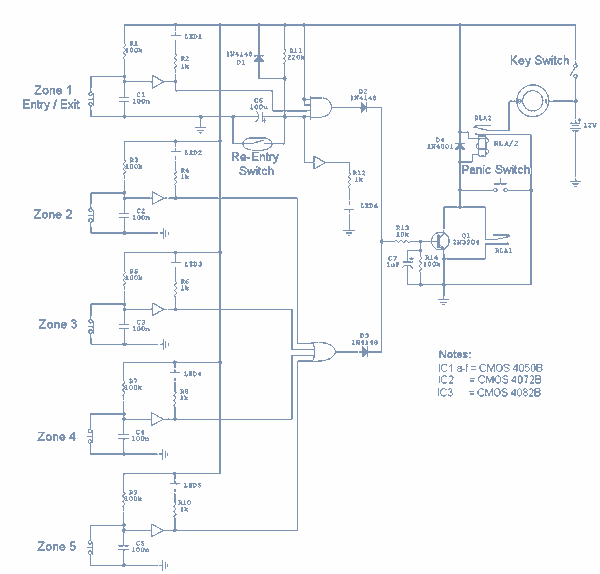 5 Zone Alarm Circuit