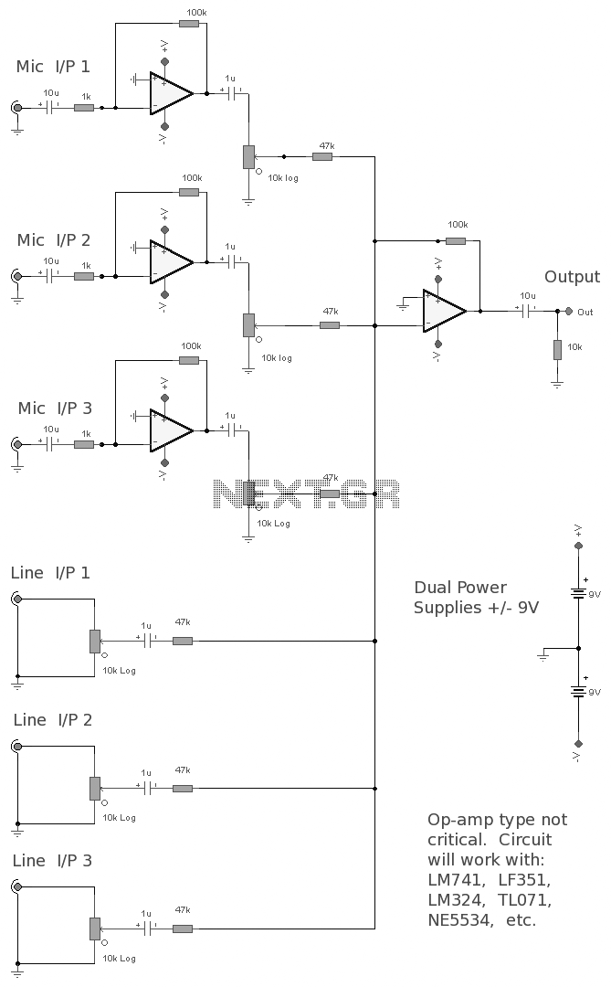 Simple audio mixer circuit – Circuit Schematic