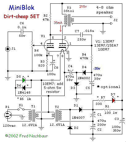 The MiniBlok SET Amp circuit