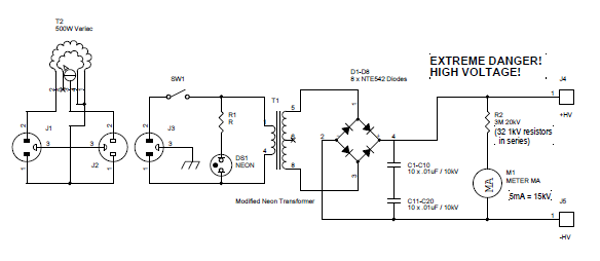 15 kV  30 mA Floating-Output AC or DC High-Voltage Power Supply circuit