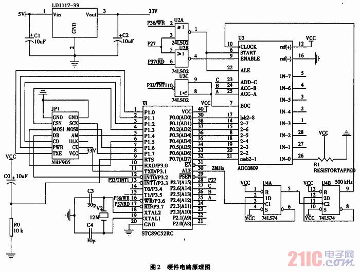 Based on one-chip computer data acquisition and wireless to receive and dispatch studying systematic circuit