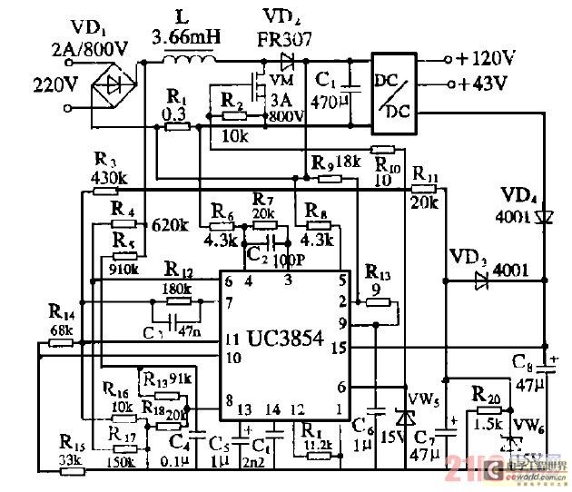 High-frequency active power factor correction of switching power supply of large-screen color TV – Circuit Schematic