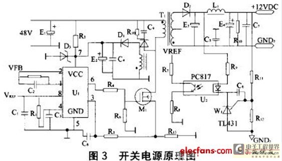 The switching power supply for electrocar based on UC3842 is designed