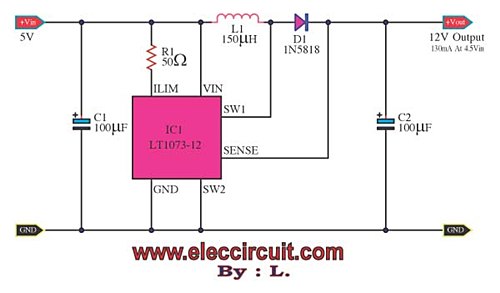 The most DC to DC converter step up voltage by LT1073 circuit