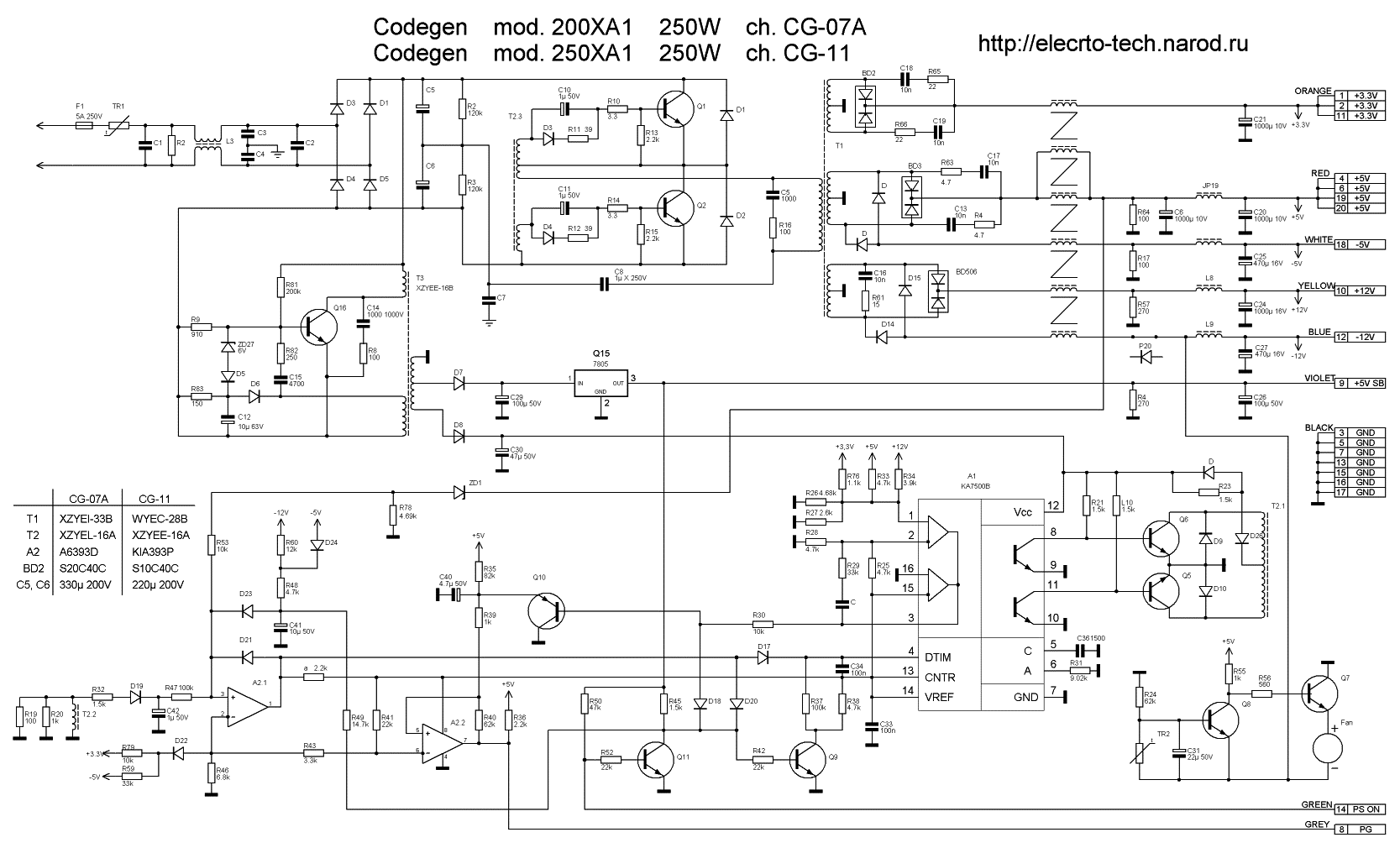 PC Switching Power Supply schematic using TL494LM339 IC 2003  KA7500 circuit