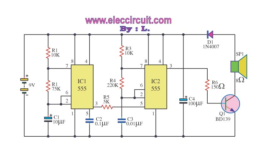 Police sirens sound with ic 555 circuit