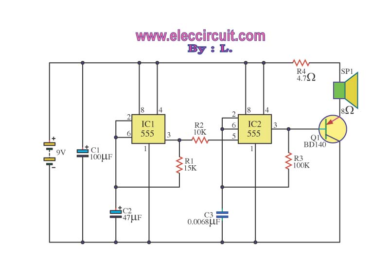 Two sirens sound with ic 555 circuit