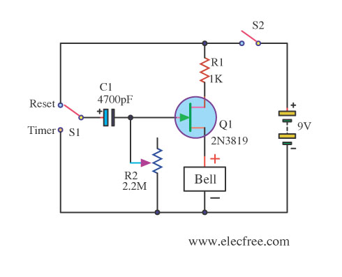 10 minute time delay by fet 2n3819 circuit