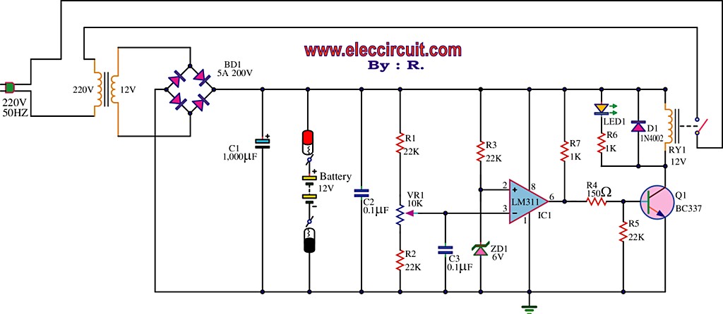 Best 12V battery charger circuit using LM311 circuit