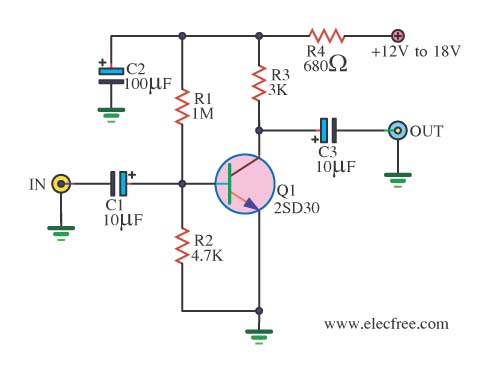 Simple preamplifier circuits by transistors