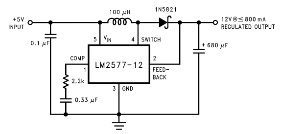 LM2577 5V to 12V DC Converter step up Voltage Regulator circuit