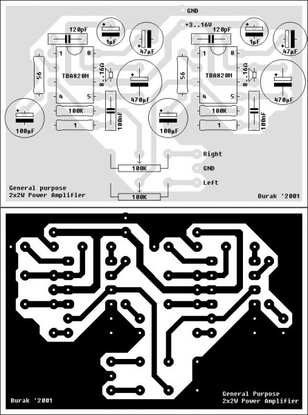 power amplifier mini 2w2w by tba820m – Circuit Schematic