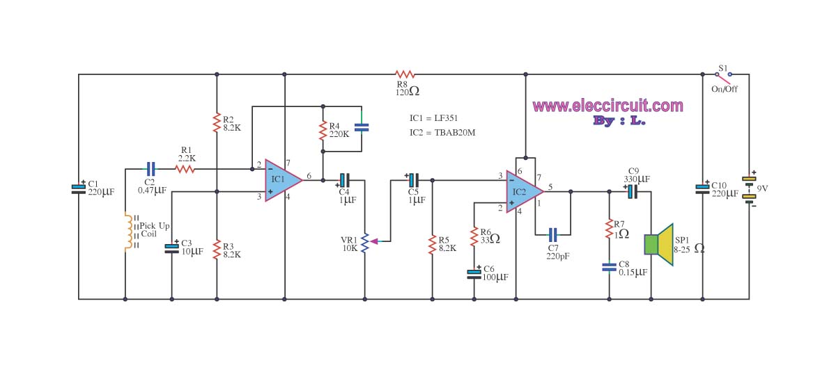 Power Amplifier Mini 2W2W by TBA820M circuit