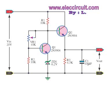 Transistor regulator circuit can adjustable output voltage circuit