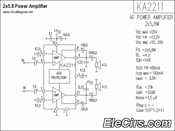 KA2211 58W Stereo Audio Amplifier circuit