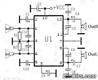 KA2211 Stereo audio power amplifier circuit