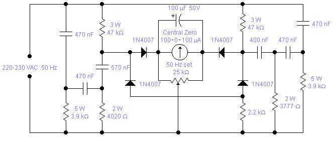 Analog Mains Frequency Meter circuit