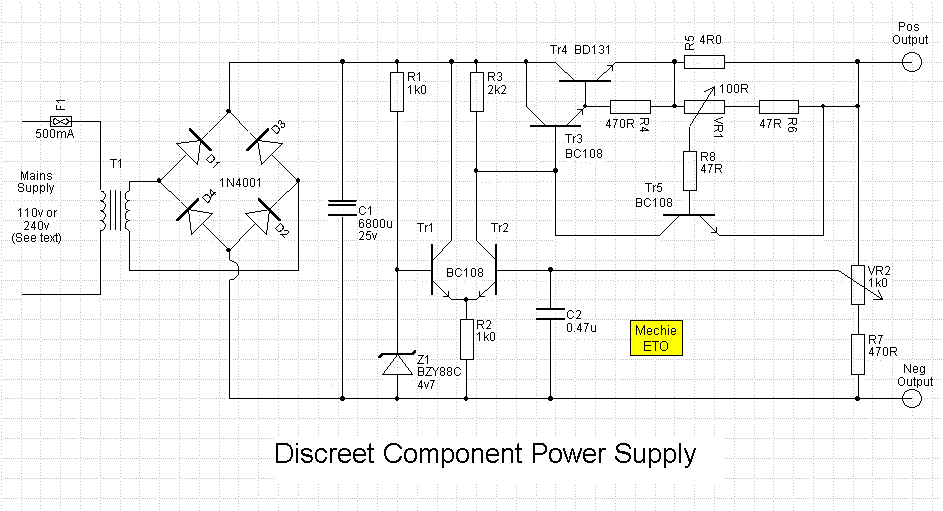 stabilised power supply current limiting circuit