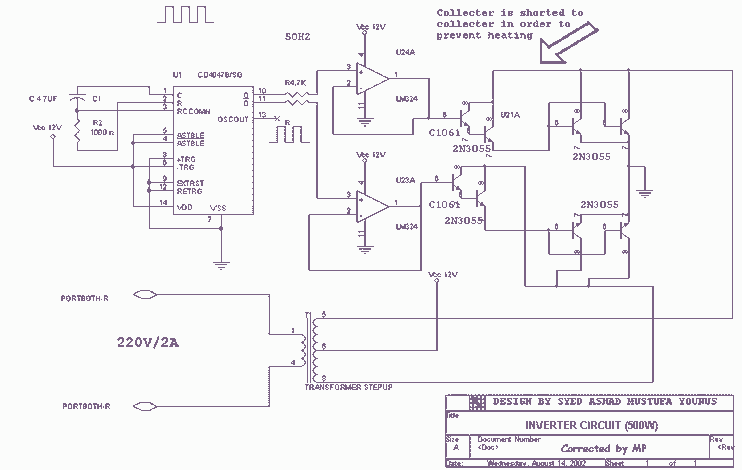 500W 12V to 220V inverter circuit