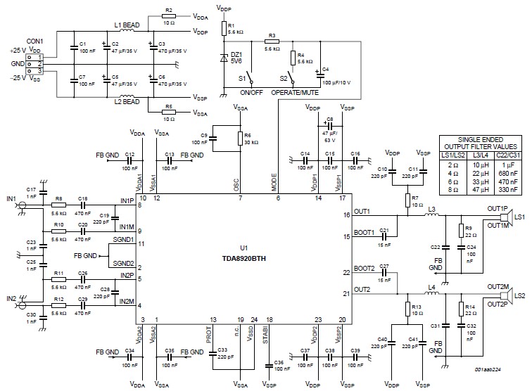 TDA8920BTH 200 watts d class amplifier circuit diagram circuit