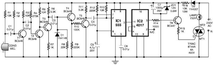 555 timer Clap switch circuit electronic project circuit