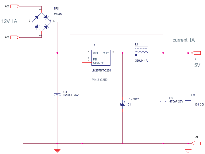 5v 1a power supply using lm2575 circuit