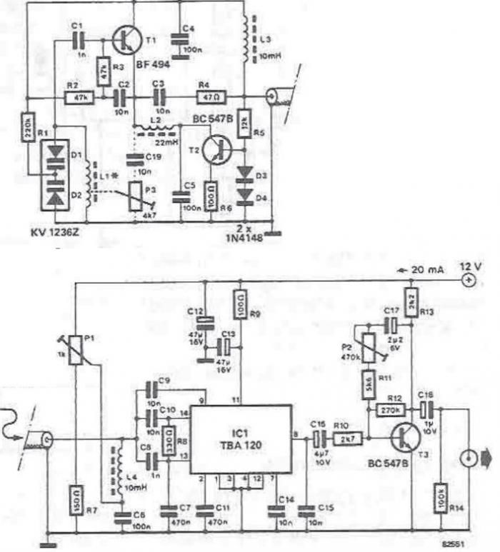 Long wave radio and medium wave radio receiver using TBA120 – Circuit Schematic