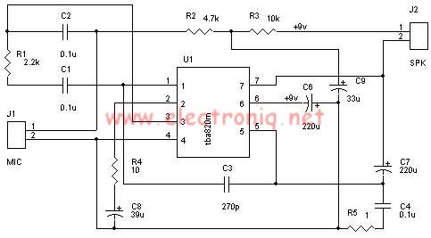 TBA820M high gain audio amplifier circuit design electronic project circuit
