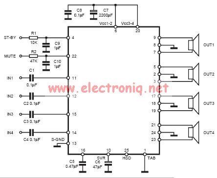 TDA7384 class AB Audio Power Amplifier circuit design electronic project circuit