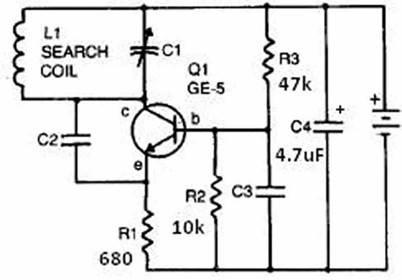 Metal detector using radio frequency circuit