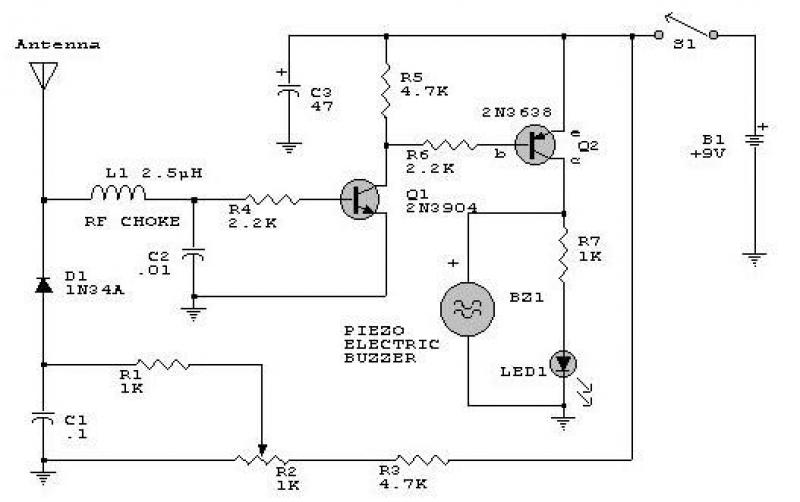 RF detector circuit diagram using transistors – Circuit Schematic