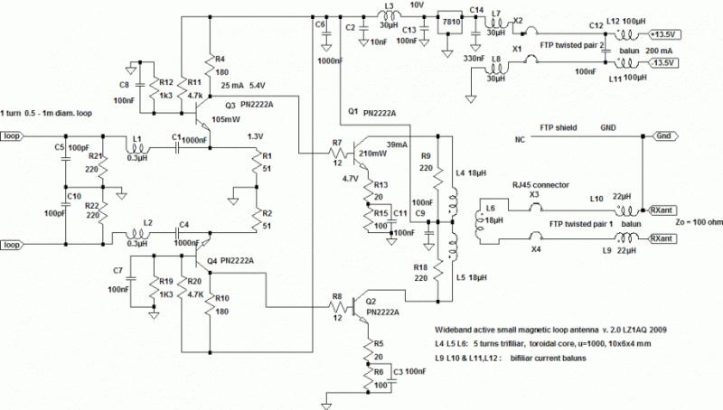 Wideband Active Small Magnetic Loop Antenna circuit