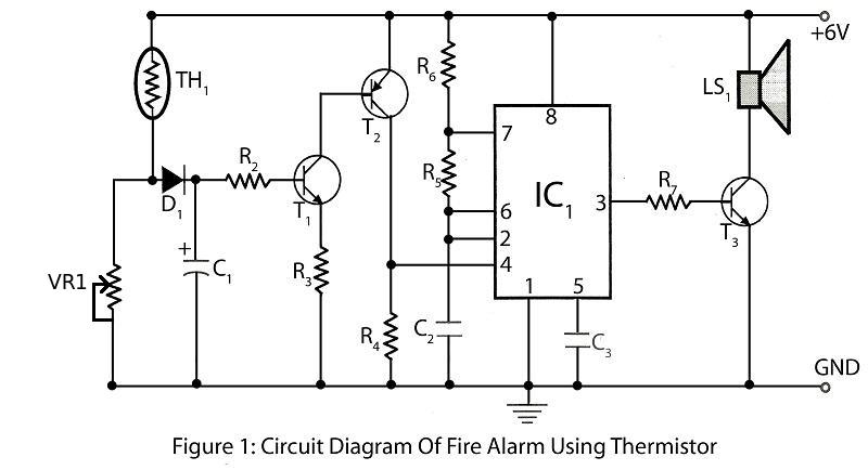 Fire Alarm Using Thermistor – Circuit Schematic