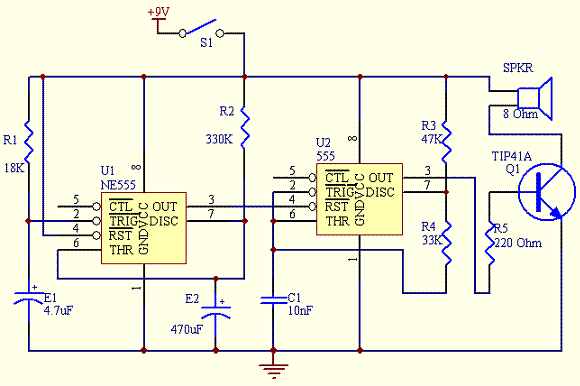 Auto Shut Off Tone Generator – Circuit Schematic