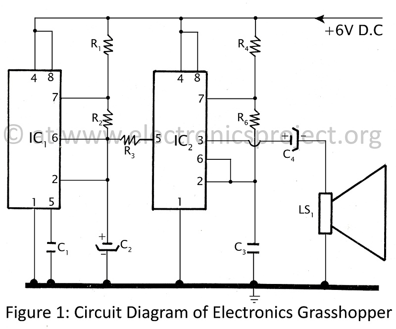 Electronics Grasshopper using 555 – Circuit Schematic